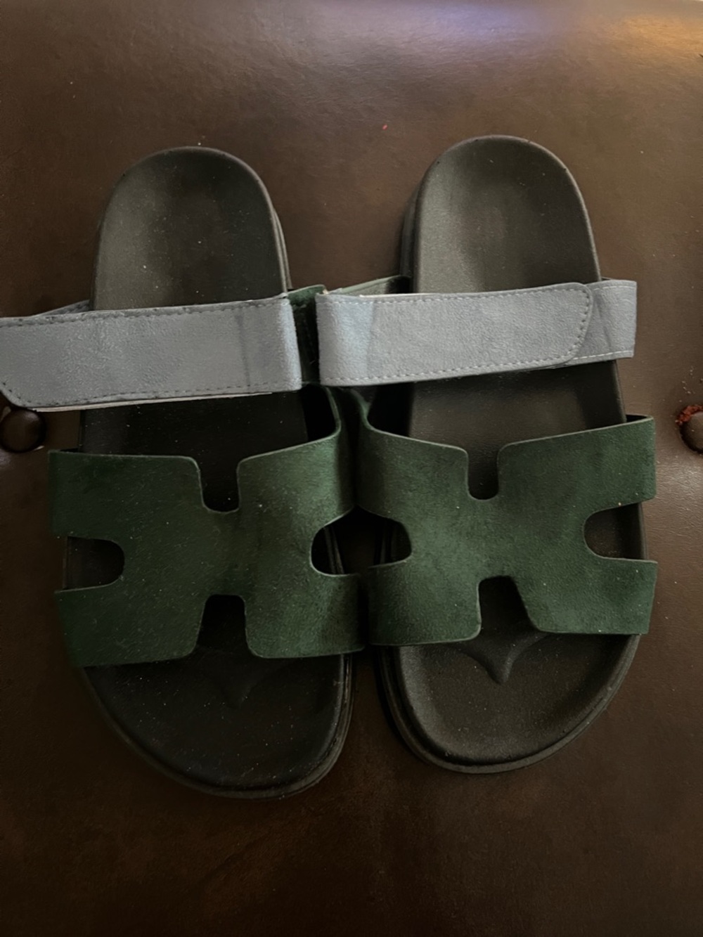 Women’s Suede Double-Strap Sandals in Dark Green